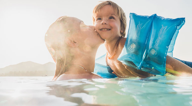 Mom and son at the beach