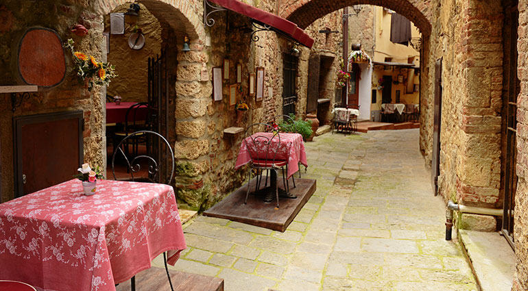 Outdoor restaurant in Tuscany, Italy