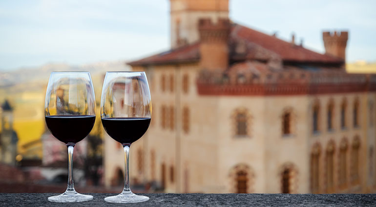 Enjoying wine and the view in Italy