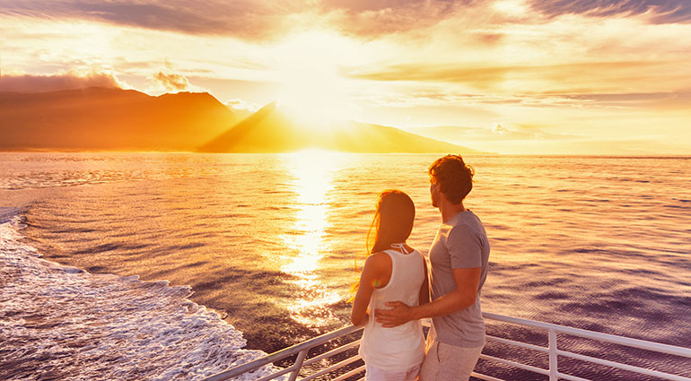 Enjoying a romantic sunset cruise in Maui