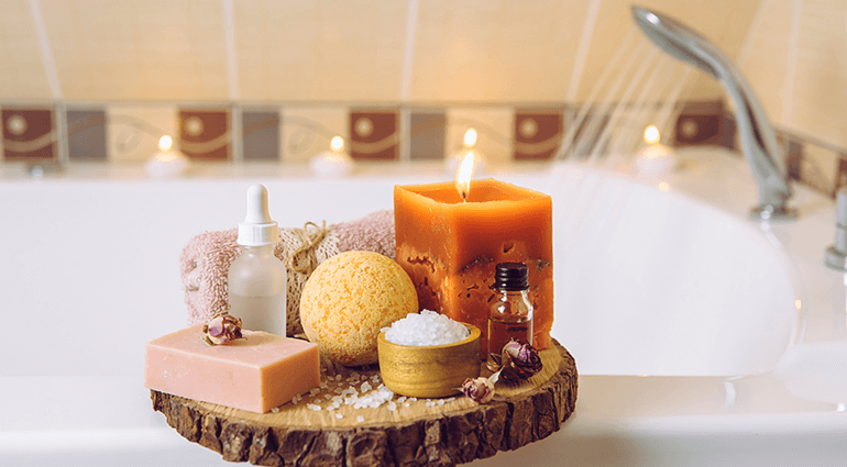 spa amenities on bathtub